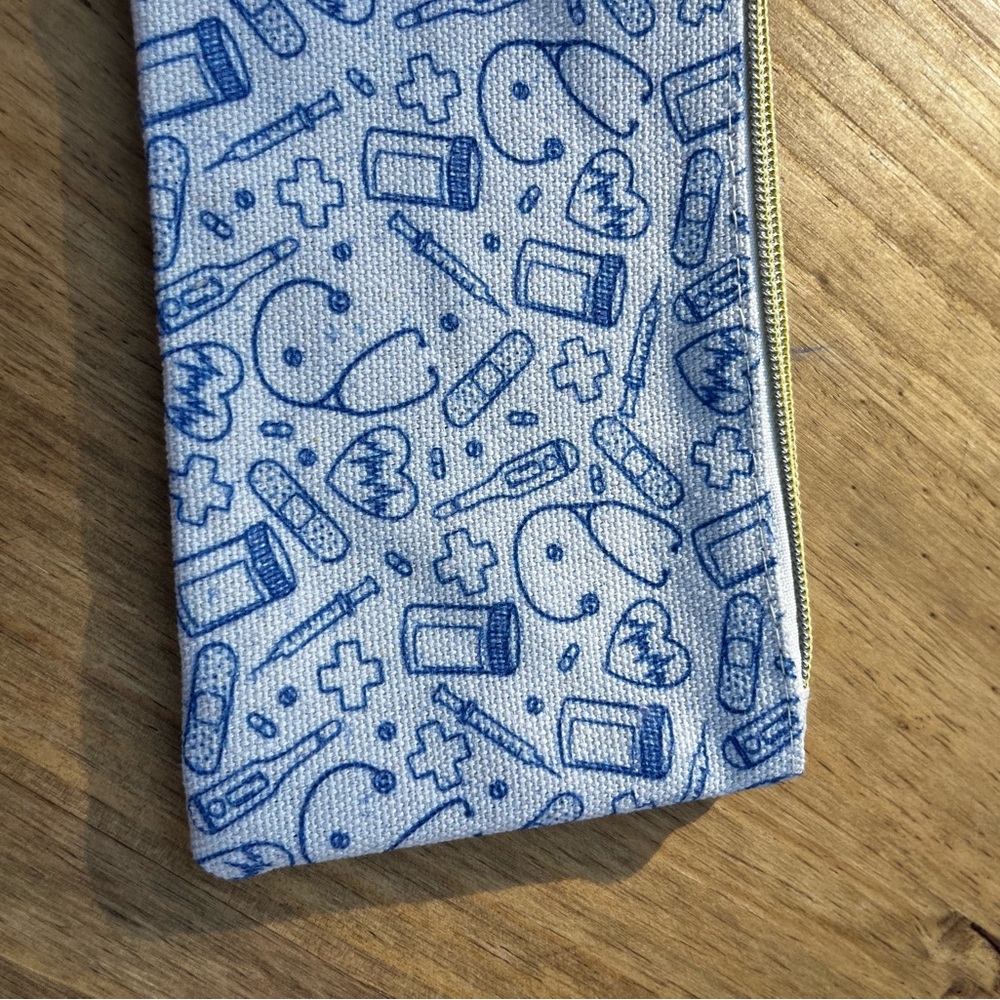 Punch Studio Canvas Nurse Doctor Medical Design Blue and White Pencil Case - Picture 5 of 9